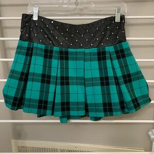Justice Teal and Black Plaid Mini Skirt